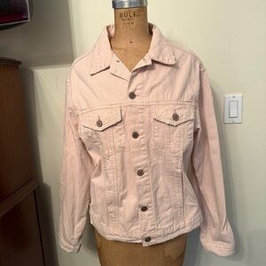 Lea & Viola Light Pink Distressed Denim Jean Jacket
